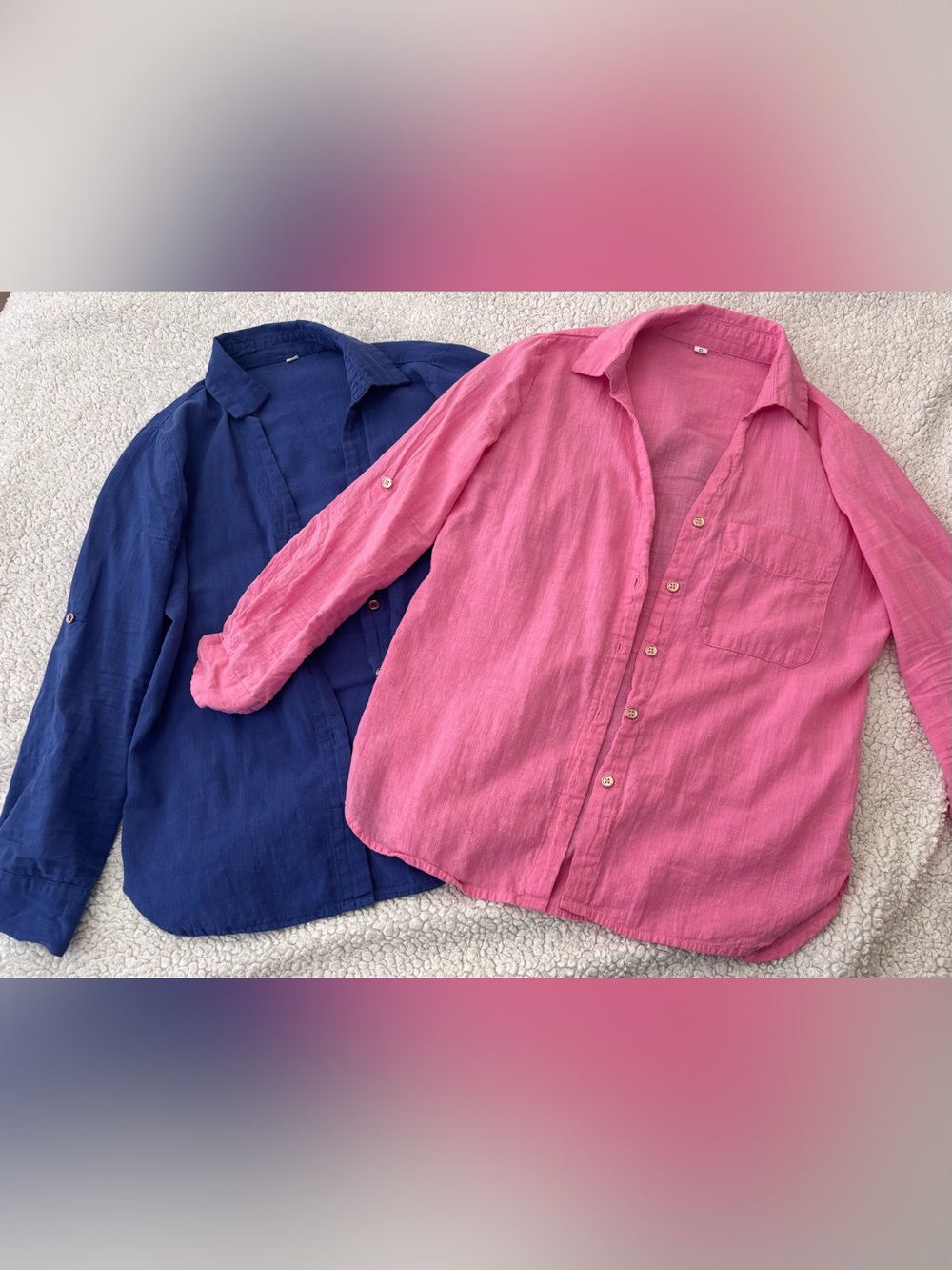 Pink & Navy Button-Up Linen Shirts